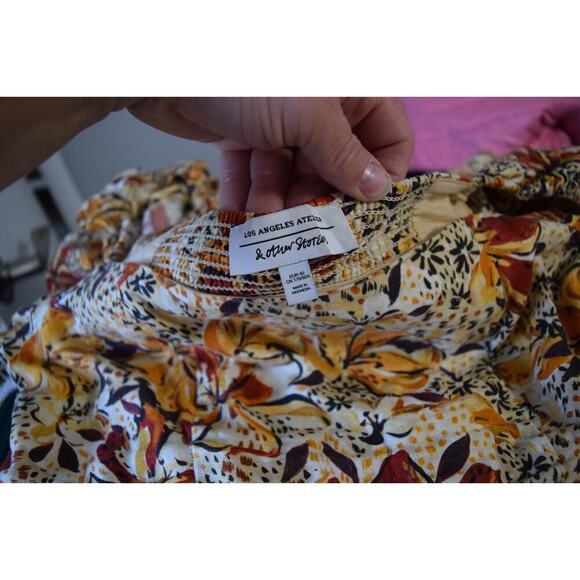 & Other Stories Baby Doll Dress M Linen Short Neutral Floral Long Sleeve Square - Picture 4 of 6